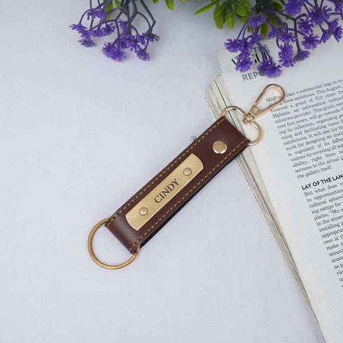 Personalized Keychain With Charms - Brown - Uncommongifts.in